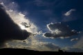 HDR Silhouettes of Prague castle, Vitus cathedral and Petrin tower on the horizon with a vivid sky Royalty Free Stock Photo