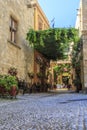 HDR Street view of old town Rhodes near Apellou street in Rhodes Royalty Free Stock Photo