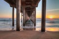 HDR Sunset behind the Huntington Beach pier Royalty Free Stock Photo