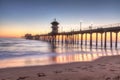 HDR Sunset behind the Huntington Beach pier Royalty Free Stock Photo
