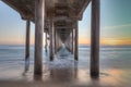 HDR Sunset behind the Huntington Beach pier Royalty Free Stock Photo