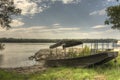 HDR Wooden fishing boat on the Danube river shore Royalty Free Stock Photo