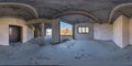 360 hdri panorama in abandoned interior of large empty room as warehouse or hangar ramp in seamless spherical equirectangular Royalty Free Stock Photo