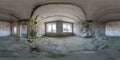 360 hdri panorama in abandoned interior of large empty room as warehouse or hangar with windows with dampness and black-green mold Royalty Free Stock Photo