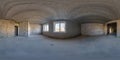 360 hdri panorama in abandoned interior of large empty room as warehouse or hangar with windows in seamless spherical Royalty Free Stock Photo