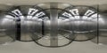 360 hdri panorama inside interior of metal service elevator lift room with mirror in equirectangular spherical seamless projection