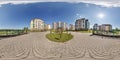 360 hdri panorama in middle of modern multi-storey multi-apartment residential complex of urban development in equirectangular Royalty Free Stock Photo