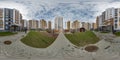 360 hdri panorama near playground in middle of modern multi-storey multi-apartment residential complex of urban development in Royalty Free Stock Photo