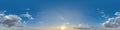 360 hdri panorama of sunset skydome with evening clouds in seamless spherical equirectangular format for use in 3d graphics or