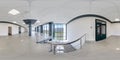 hdri 360 panorama view in empty modern hall on top floor near panoramic windows with columns, staircase and doors in full Royalty Free Stock Photo