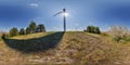 360 hdri panorama view near huge windmill propeller in full seamless spherical equirectangular projection, VR AR virtual reality Royalty Free Stock Photo