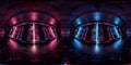 HDRI panoramic view of dark blue pink spaceship interior. High resolution 360 degrees panorama reflection mapping of a futuristic Royalty Free Stock Photo