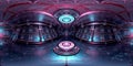 HDRI panoramic view of dark blue pink spaceship interior. High resolution 360 degrees panorama reflection mapping of a futuristic Royalty Free Stock Photo