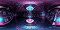 HDRI panoramic view of dark blue pink spaceship interior. High resolution 360 degrees panorama reflection mapping of a futuristic Royalty Free Stock Photo