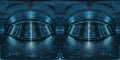 HDRI panoramic view of dark blue spaceship interior. High resolution 360 degrees panorama reflection mapping of a futuristic Royalty Free Stock Photo