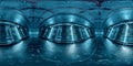 HDRI panoramic view of dark blue spaceship interior. High resolution 360 degrees panorama reflection mapping of a futuristic Royalty Free Stock Photo