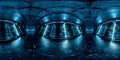 HDRI panoramic view of dark blue spaceship interior. High resolution 360 degrees panorama reflection mapping of a futuristic Royalty Free Stock Photo