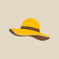 Head accessory element in modern style flat, line style. Hand drawn vector illustration of yellow summer hat, beach hat with wide Royalty Free Stock Photo