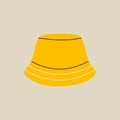 Head accessory element in modern style flat, line style. Hand drawn vector illustration of yellow summer panama hat, bucket hat Royalty Free Stock Photo
