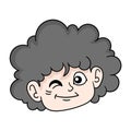 The head of the afro curly haired boy is winking, doodle icon drawing