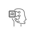 Hand and AI Chip vector Artificial Intelligence concept thin line icon Royalty Free Stock Photo