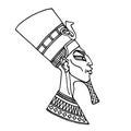 The head of an ancient Egyptian pharaoh in a high decorated turban, for touristic logo or emblems and cards