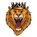 Head Angry, Roar Lion. Tattoo King Lion. Crown King. Royalty Free Stock Photo