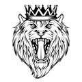 Head Angry, Roar Lion. Tattoo King Lion. Crown King. Royalty Free Stock Photo