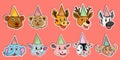 Head Animal Sticker Set. For Logo, Sticker and Birthday Pary Theme