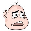 The head of the bald boy the face deprived of sleep sleepy and sad, doodle icon drawing