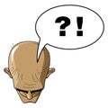 Head of a bald man top view. Woe from the mind. Tormenting thoughts. Questions and answers. Bald head and baldness humorous Royalty Free Stock Photo