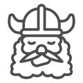 Head of barbarian in helmet with horns line icon, fairytale concept, Viking Head in Helmet sign on white background, Old