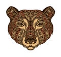 Head bear. Ethnic patterns. Hand drawn vector illustration with floral elements. Grizzly, animal symbol