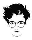 The head of a beautiful girl with glasses. Face of a young woman with a female hairdo.