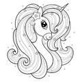 The head of a beautiful unicorn. Line drawing. Vector