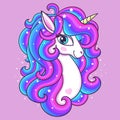 The head of a beautiful unicorn with a rainbow mane. Vector illustration. Royalty Free Stock Photo