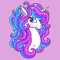 The head of a beautiful unicorn with a rainbow mane. Vector illustration Royalty Free Stock Photo