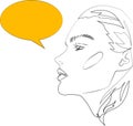 Head of beautifull young woman says on white background. one line design