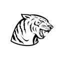 Head of Bengal Tiger Growling Side Woodcut Retro Black and White