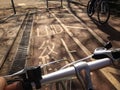 Head of bike, bicycle lane with word END on floor Royalty Free Stock Photo