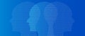 head binary number symbol of artificial intelligence thinking digital technology blue background zero and one