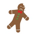 Head bite. Christmas gingerbread man icon. Cartoon design. Unhappy cookie. Happy time. Vector illustration. Stock image. Royalty Free Stock Photo