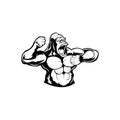 Head,Black and white illustration of gorilla bodybuilder. Royalty Free Stock Photo