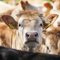 Head of blonde d`aquitaine calf that looks at camera Royalty Free Stock Photo