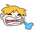 The head of the blonde haired man was sleeping asleep drooling. doodle icon drawing