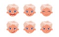 The head of a boy with different emotions, happy, unhappy, sad. Cute children s character for animation. Vector illustration