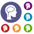 Head with brain icons set