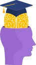 Head with brain and university graduate cap. Graduation gown.