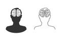 Head with brain vector line icon set in flat Royalty Free Stock Photo