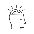 Head with brain. Vector outline icon. Vector creative imagination, brainstorming or generating new idea isolated